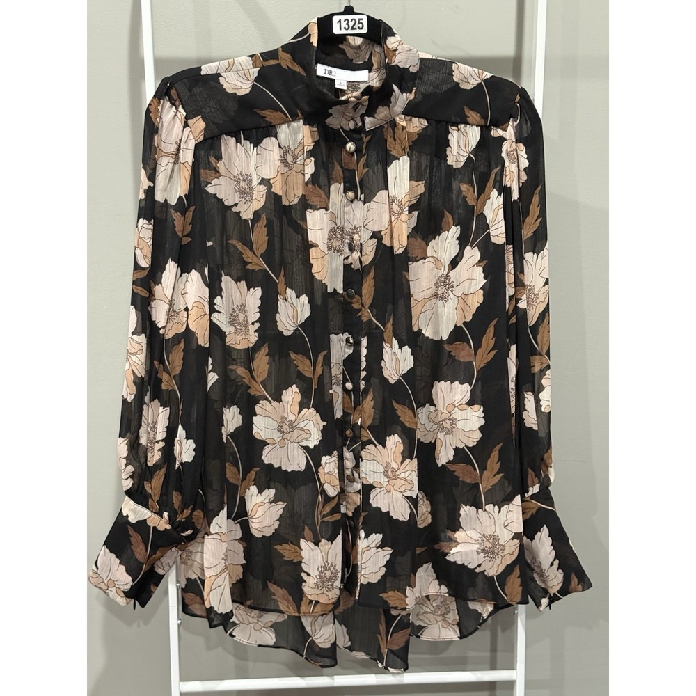 DR2 Sheer Floral Blouse Sz S Dark Boho Moody Floral Whimsigoth Covered Buttons